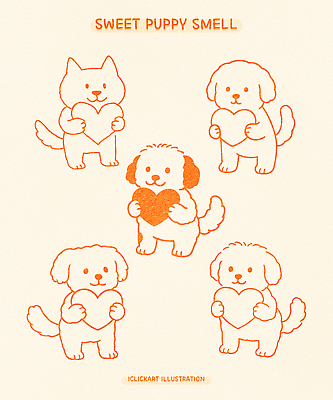 라인일러스트 일러스트 서기 미소 들기 사람없음 귀여움 하트 강아지 라인아트 살구 국내일러스트 AI파일 모양 선 컨셉 과일 모션 표정 반려동물 개 파일형식 벡터