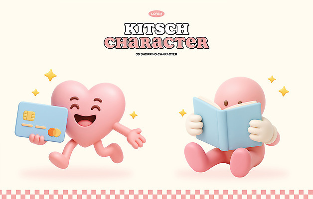 PSD 편집이미지 분홍색 3D캐릭터 미소 들기 앉기 사람없음 책 반짝임 독서 3D 손들기 걷기 하트 신용카드 키치 편집3D 모양 캐릭터 컬러 컨셉 모션 표정 금융 디지털합성 파일형식