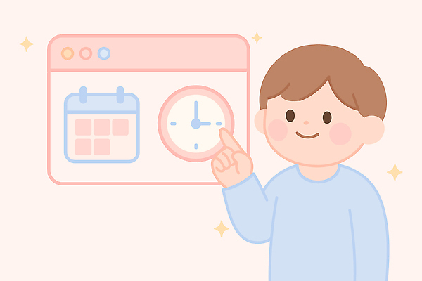 남자 시계 분홍색 일러스트 한명 미소 상반신 반짝임 달력 가리킴 즐거움 온라인 인터넷창 국내일러스트 AI파일 1 감정 컬러 인터넷 모션 표정 사람 손짓 파일형식 벡터