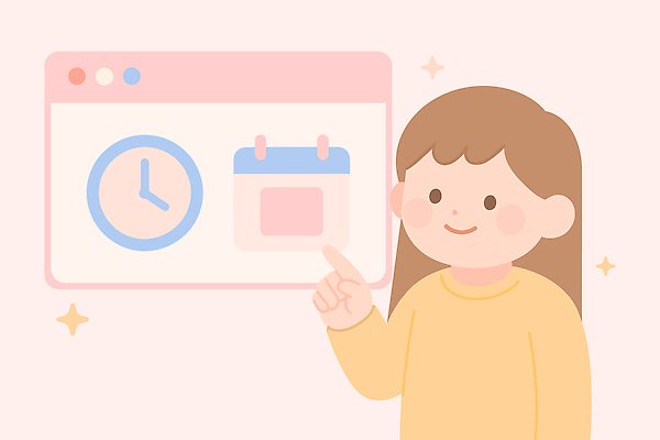 여자 시계 분홍색 일러스트 한명 미소 상반신 반짝임 달력 가리킴 즐거움 온라인 인터넷창 국내일러스트 AI파일 1 감정 컬러 인터넷 모션 표정 사람 손짓 파일형식 벡터