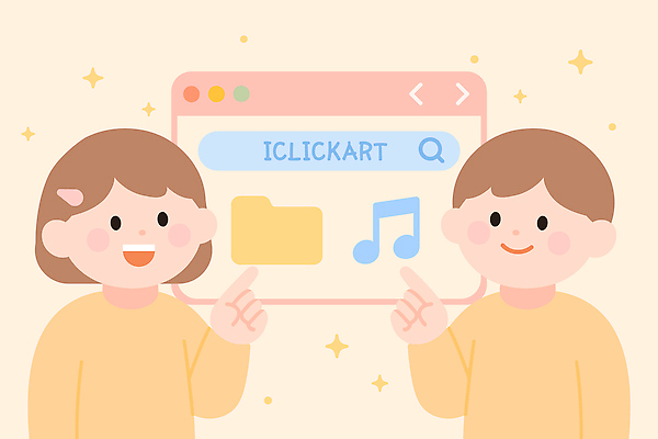 여자 남자 음표 일러스트 미소 상반신 두명 가리킴 즐거움 파일 온라인 인터넷창 검색창 살구색 국내일러스트 AI파일 기호 감정 음악 컬러 인터넷 표정 사람 손짓 파일형식 벡터