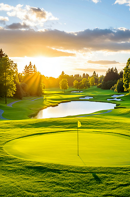 JPG 나무 구름 편집이미지 호수 골프장 하늘 잔디 사람없음 햇빛 노을 골프깃발 편집실사 AI포토 AI콘텐츠 자연요소 식물 골프 스포츠시설 태양 깃발 CG 파일형식