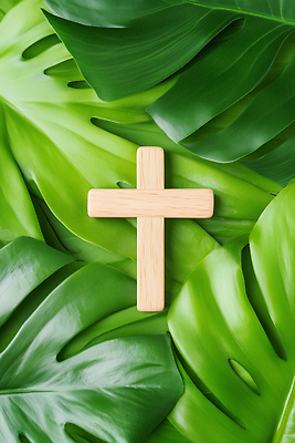 JPG 편집이미지 기독교 잎 사람없음 천주교 나무십자가 몬스테라 편집실사 AI포토 AI콘텐츠 식물 종교 십자가 CG 파일형식