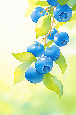 JPG 열매 잎 일러스트 수채화 사람없음 연두색 여름 귀여움 신선 그림 블루베리 비타민 국내일러스트 AI일러스트 AI콘텐츠 식물 계절 컨셉 과일 초록색 영양소 파일형식
