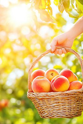 JPG 편집이미지 손 자연 나뭇잎 들기 신체부위 연두색 여름 햇빛 수확 신선 과수원 담기 과일바구니 복사나무 천도복숭아 의료성형뷰티 편집실사 AI포토 AI인물포토 AI콘텐츠 나무 계절 잎 농업 과일 모션 사람 초록색 태양 바구니 CG 생태계 복숭아 파일형식