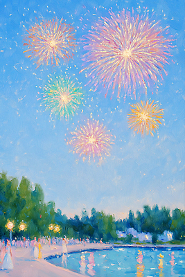 JPG 나무 공원 여자 남자 호수 물결 야경 가로등 일러스트 밤하늘 주택 폭죽 불꽃놀이 이벤트 여러명 파란색 빛 파티 축제 여름풍경 산책로 도시 군중 저녁 즐거움 여름밤 유화 국내일러스트 AI일러스트 AI콘텐츠 식물 공공시설 감정 길 컬러 다수 놀이 하늘 미술 사람 풍경 건물 여름 야간 파일형식 여름_계절 풍경_경치