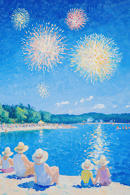 JPG 전신 나무 구름 모자 커플 여자 남자 호수 물결 야경 일러스트 가족 밤하늘 휴가 폭죽 불꽃놀이 따뜻함 앉기 여러명 파란색 빛 반짝임 반사 축제 여름풍경 도시 군중 즐거움 관람 여름밤 유화 국내일러스트 AI일러스트 AI콘텐츠 자연요소 식물 잡화 감정 컬러 다수 관계 모션 놀이 하늘 미술 사람 풍경 여름 야간 파일형식 여름_계절 풍경_경치