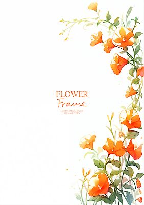 PSD 예술 잎 일러스트 여름꽃 수채화 프레임 사람없음 평화 주황색 꽃봉오리 화사함 능소화 산뜻 카피스페이스 국내일러스트 식물 꽃 컬러 컨셉 공백 파일형식 여름_계절