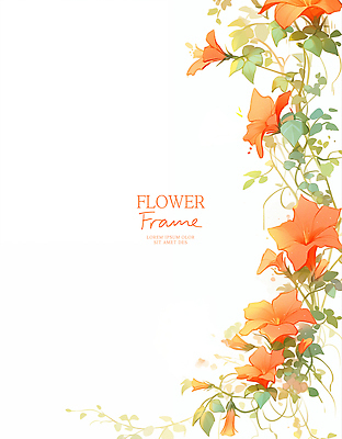 PSD 예술 잎 일러스트 여름꽃 수채화 프레임 사람없음 평화 주황색 꽃봉오리 화사함 능소화 산뜻 카피스페이스 국내일러스트 식물 꽃 컬러 컨셉 공백 파일형식 여름_계절