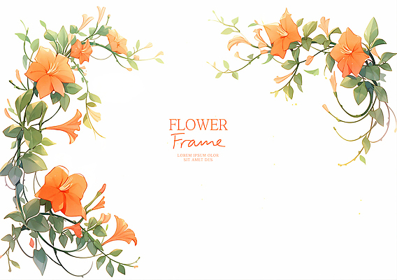 PSD 예술 잎 일러스트 여름꽃 수채화 프레임 사람없음 평화 주황색 꽃봉오리 그림 화사함 능소화 산뜻 카피스페이스 국내일러스트 식물 꽃 컬러 컨셉 공백 파일형식 여름_계절