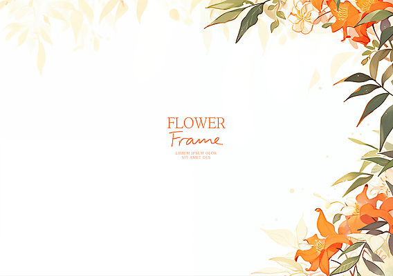 PSD 예술 잎 일러스트 여름꽃 수채화 프레임 사람없음 평화 주황색 능소화 산뜻 카피스페이스 국내일러스트 식물 꽃 컬러 컨셉 공백 파일형식 여름_계절