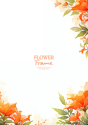 PSD 예술 잎 일러스트 여름꽃 수채화 프레임 사람없음 평화 주황색 꽃봉오리 화사함 능소화 산뜻 생동감 카피스페이스 국내일러스트 식물 꽃 컬러 컨셉 공백 파일형식 여름_계절