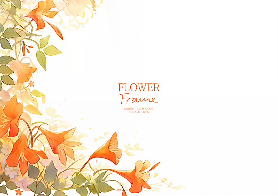 PSD 꽃잎 예술 잎 일러스트 여름꽃 수채화 프레임 사람없음 평화 주황색 분위기 꽃봉오리 화사함 능소화 산뜻 카피스페이스 세련 국내일러스트 식물 꽃 컬러 컨셉 공백 파일형식 여름_계절