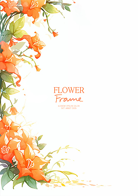 PSD 꽃잎 예술 잎 일러스트 여름꽃 수채화 프레임 사람없음 평화 주황색 꽃봉오리 화사함 능소화 산뜻 카피스페이스 국내일러스트 식물 꽃 컬러 컨셉 공백 파일형식 여름_계절