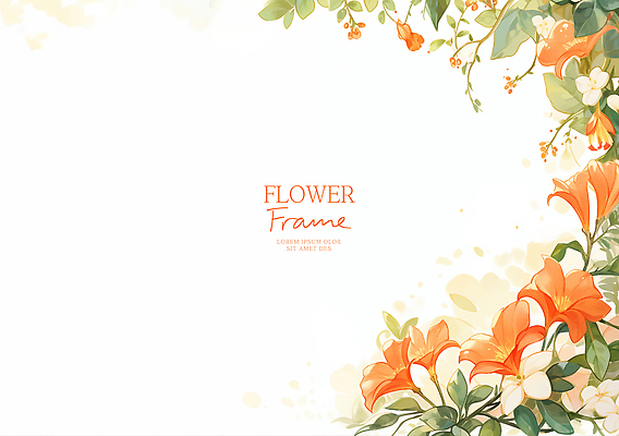 PSD 예술 잎 일러스트 여름꽃 수채화 프레임 사람없음 평화 주황색 분위기 꽃봉오리 능소화 산뜻 카피스페이스 국내일러스트 식물 꽃 컬러 컨셉 공백 파일형식 여름_계절