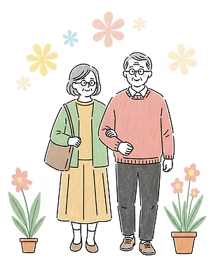 전신 PSD 커플 여자 할아버지 노년 남자 꽃 행복 화분 할머니 여유 잎 일러스트 가정 사랑 가족애 미소 웃음 들기 두명 실버라이프 부모 걷기 팔짱 손잡기 노부부 풀 포근함 숄더백 동반자 조부모 안경낌 국내일러스트 식물 라이프스타일 부부 감정 안경 가방 가족 관계 모션 표정 사람 성인 감각 파일형식