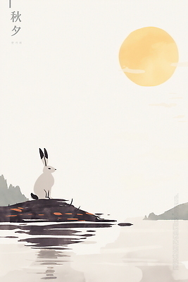 PSD 호수 여유 일러스트 자연 사람없음 물 햇빛 반사 평화 추석 고요 일몰 가을 토끼 한국화 국내일러스트 자연요소 계절 명절 감정 컨셉 포유류 반려동물 태양 노을 동양화 생태계 파일형식