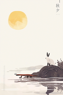 PSD 호수 여유 예술 일러스트 자연 사람없음 일상 평화 추석 가을 토끼 그림 한국화 국내일러스트 계절 명절 감정 컨셉 포유류 라이프 반려동물 동양화 생태계 파일형식