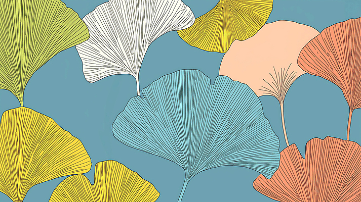 JPG 식물 디자인 예술 백그라운드 패턴 일러스트 자연 사람없음 가을 라인아트 모던 은행잎 청록색 색감 국내일러스트 AI일러스트 AI콘텐츠 계절 선 컬러 잎 무늬 생태계 파일형식