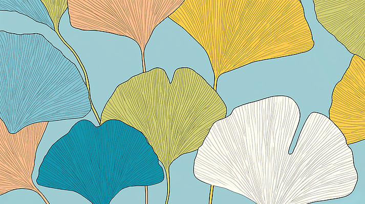 JPG 디자인 예술 백그라운드 패턴 일러스트 자연 사람없음 가을 라인아트 은행잎 심플 청록색 색감 국내일러스트 AI일러스트 AI콘텐츠 계절 선 컬러 잎 무늬 생태계 파일형식