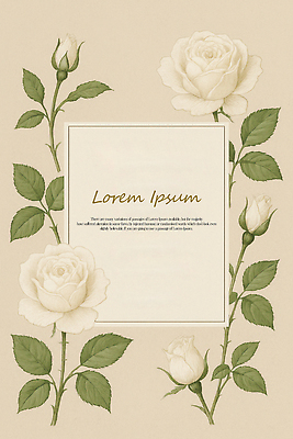 PSD 편집이미지 꽃 예술 잎 수채화 사람없음 여름 장미 빈티지 우아함 꽃봉오리 베이지색 뷰티풀 카피스페이스 이미지편집 카드프레임 식물 계절 컬러 컨셉 프레임 공백 파일형식