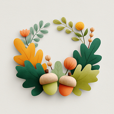 JPG 편집이미지 디자인 꽃 낙엽 나뭇잎 사람없음 장식 3D 가을 분위기 구출 도토리 리스장식 벽장식 편집3D AI컴퓨터그래픽 AI콘텐츠 식물 계절 컨셉 잎 견과류 도움 디지털합성 파일형식