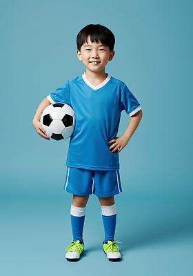 JPG 전신 편집이미지 남자 어린이 스포츠 허리손 하늘색 축구공 놀이 축구선수 한명 미소 들기 소년 취미 운동 자신감 즐거움 축구복 축구화 축구유니폼 의료성형뷰티 소년한명만 편집실사 AI인물포토 AI콘텐츠 1 감정 포즈 운동화 유니폼 공 축구용품 모션 운동선수 표정 건강 사람 파란색 운동복 축구 CG 남자한명만 소년만 파일형식 AI포토