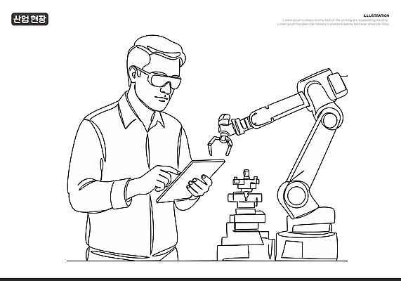 남자 라인일러스트 일러스트 공장 협력 고글 한명 들기 상반신 태블릿 작업 엔지니어 제조 라인아트 로봇 산업현장 보안경 인력 자동화 자동화기기 미래산업 신기술 국내일러스트 AI파일 1 산업 선 공업 모션 기술 사람 전자제품 스마트기기 기계 기술자 안전장비 파일형식 벡터