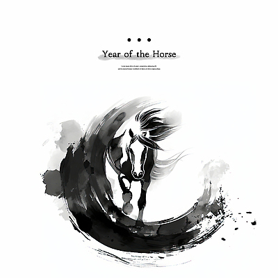 PSD 전통 예술 일러스트 붓터치 흑백 수묵화 사람없음 검은색 표현 말_동물 말띠 한국화 국내일러스트 병오년 컬러 포유류 촬영기법 미술 십이지신 동양화 파일형식 2026년