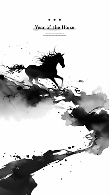 PSD 전통 예술 일러스트 상상 자연 흑백 수묵화 사람없음 달리기 검은색 자유 표현 말_동물 속도 말띠 한국화 강렬 생동감 국내일러스트 병오년 컬러 컨셉 포유류 모션 촬영기법 미술 십이지신 동양화 생태계 파일형식 2026년