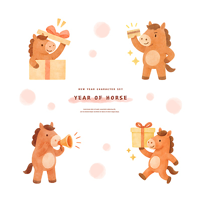 PSD 허리손 일러스트 수채화 미소 들기 사람없음 선물상자 반짝임 세트 걷기 귀여움 확성기 외침 기쁨 오픈 신용카드 말띠 일러캐릭터 병오년 붉은말 붉은말캐릭터 캐릭터 감정 포즈 컨셉 모션 표정 선물 금융 상자 소리 십이지신 말_동물 말캐릭터 파일형식 2026년