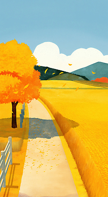 JPG 나무 구름 단풍 일러스트 자연 하늘 산 그림자 초원 사람없음 노란색 가을풍경 고요 산책로 은행나무 국내일러스트 AI일러스트 AI콘텐츠 자연요소 식물 길 컬러 잎 풍경 생태계 파일형식 가을_계절