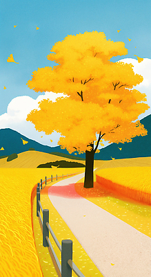 JPG 나무 구름 단풍 낙엽 일러스트 자연 하늘 나뭇잎 산 초원 사람없음 노란색 평화 가을풍경 산책로 은행잎 은행나무 국내일러스트 AI일러스트 AI콘텐츠 자연요소 식물 길 컬러 컨셉 잎 풍경 생태계 파일형식 가을_계절