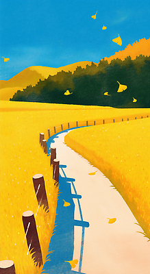 JPG 나무 단풍 낙엽 일러스트 자연 하늘 그림자 초원 사람없음 울타리 햇빛 노란색 평화 가을풍경 개울 은행잎 국내일러스트 AI일러스트 AI콘텐츠 식물 컬러 컨셉 잎 풍경 담장 강 태양 생태계 파일형식 가을_계절