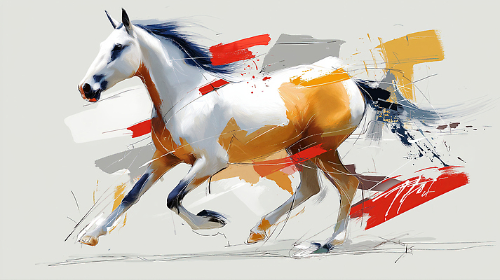 JPG 디자인 예술 일러스트 붓터치 사람없음 달리기 표현 속도 역동적 말띠 강렬 생동감 창의성 국내일러스트 병오년 AI일러스트 AI콘텐츠 컨셉 모션 십이지신 말_동물 파일형식 2026년