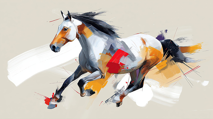 JPG 예술 일러스트 붓터치 사람없음 달리기 힘 기운 표현 속도 역동적 말띠 색감 생동감 창의성 국내일러스트 병오년 AI일러스트 AI콘텐츠 컨셉 모션 십이지신 말_동물 파일형식 2026년