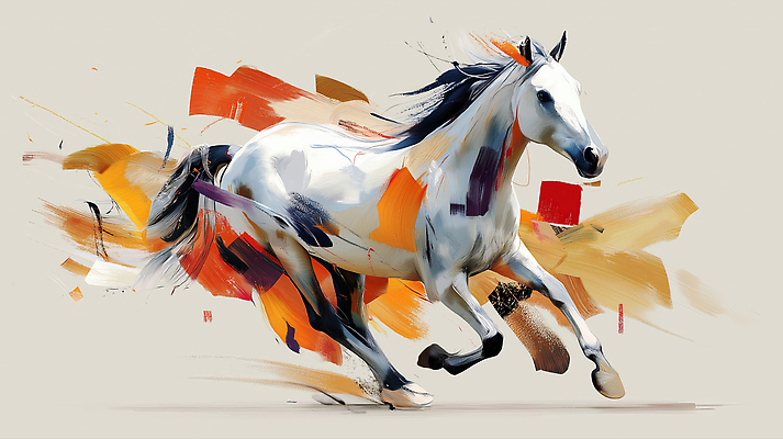 JPG 예술 일러스트 붓터치 사람없음 달리기 표현 속도 역동적 말띠 생동감 창의성 힘찬 국내일러스트 병오년 AI일러스트 AI콘텐츠 컨셉 모션 십이지신 말_동물 파일형식 2026년