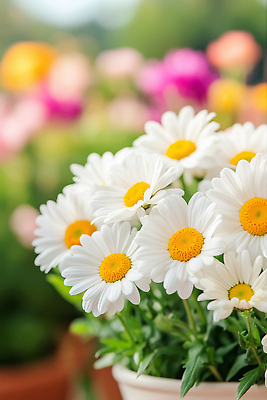 JPG 편집이미지 화분 자연 사람없음 햇빛 성장 원예 데이지 화사함 편집실사 AI포토 AI콘텐츠 꽃 컨셉 취미 태양 CG 생태계 파일형식