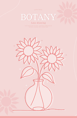 디자인 예술 분홍색 라인일러스트 일러스트 해바라기 사람없음 장식 꽃병 라인아트 드로잉 보테니컬아트 국내일러스트 AI파일 꽃 선 컬러 미술 파일형식 벡터