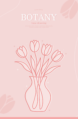 디자인 분홍색 잎 라인일러스트 일러스트 사람없음 장식 꽃병 봄 튤립 라인아트 모던 보테니컬아트 국내일러스트 AI파일 식물 계절 꽃 선 컬러 파일형식 벡터