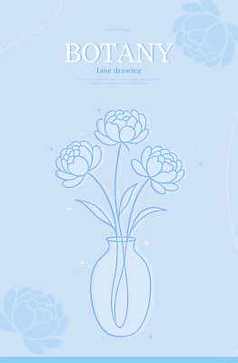 디자인 예술 하늘색 라인일러스트 일러스트 사람없음 장식 꽃병 라인아트 심플 색감 작약 보테니컬아트 미니멀 국내일러스트 AI파일 꽃 선 파란색 파일형식 벡터