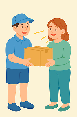 여자 남자 행복 일러스트 커뮤니케이션 대화 웃음 들기 두명 일상 거래 만남 배달원 상품 고객 배송 즐거움 서비스 택배 전달 소포 상봉 국내일러스트 AI파일 직업 감정 컨셉 모션 표정 말하기 사람 라이프 운송업 파일형식 벡터