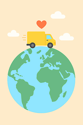 구름 행복 지구 여행 이동 일러스트 자동차 하늘 사랑 사람없음 세계 노란색 트럭 알림 국내일러스트 AI파일 자연요소 감정 육상교통 컬러 컨셉 파일형식 벡터