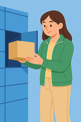 여자 행복 일러스트 한명 웃음 들기 일상 파란색 상자 공간 고객 배송 서비스 택배 보관함 정리 획득 소통 국내일러스트 AI파일 1 감정 컬러 컨셉 모션 표정 사람 라이프 운송업 파일형식 벡터