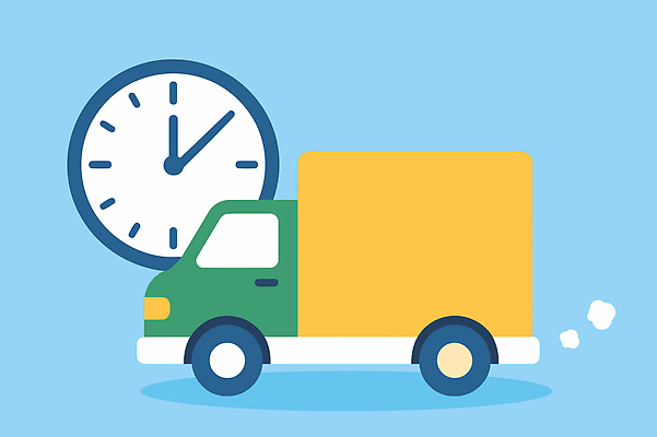 시계 하늘색 이동 일러스트 자동차 사람없음 운전 시간 작업 계획 배송 서비스 심플 물류 효율 국내일러스트 AI파일 육상교통 컨셉 모션 파란색 파일형식 벡터
