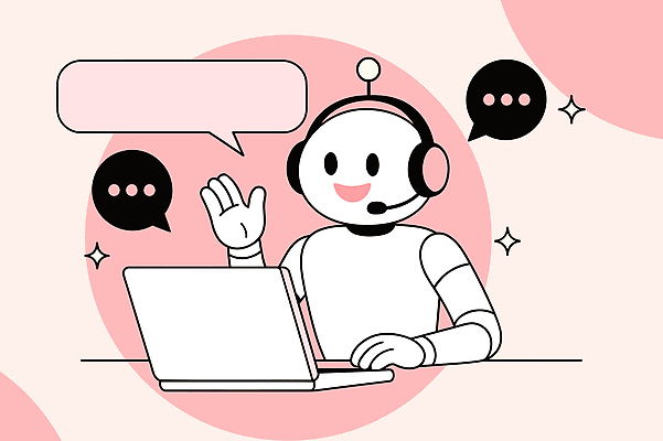 일러스트 친절 기술 대화 사람없음 노트북 사무실 상담원 고객 로봇 서비스 소통 지원 채팅 AI_인공지능 국내일러스트 AI파일 컨셉 비즈니스 말하기 전자제품 사무원 파일형식 벡터