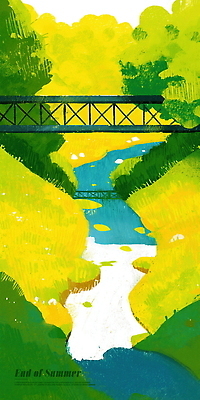 PSD 여유 예술 일러스트 자연 풍경 사람없음 초록색 물 여름 강 평화 고요 여름풍경 흐름 강가 풍요 가교 국내일러스트 자연요소 건축물 계절 감정 컬러 컨셉 생태계 파일형식 여름_계절