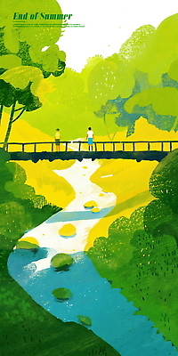 PSD 나무 여유 일러스트 자연 하늘 산 대화 사람 두명 초록색 강 평화 고요 여름풍경 흐름 시골 시원함 가교 국내일러스트 식물 건축물 감정 컬러 컨셉 말하기 풍경 생태계 파일형식 여름_계절