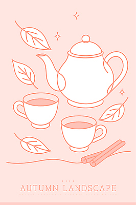 분홍색 낙엽 라인일러스트 일러스트 자연 나뭇잎 주택 사람없음 컵 반짝임 가을 차 찻잔 다도 찻주전자 라인아트 시나몬스틱 온기 국내일러스트 AI파일 식기 계절 음료 선 컬러 잎 모션 주전자 잔 건물 예절 생태계 시나몬 파일형식 벡터