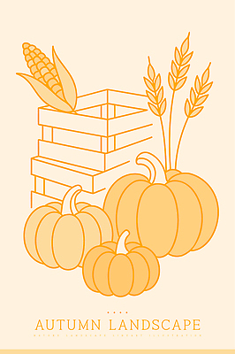 라인일러스트 일러스트 자연 호박 따뜻함 건강 옥수수 사람없음 장식 농작물 상자 주황색 수확 벼 가을 농촌 라인아트 풍요 국내일러스트 AI파일 계절 선 컬러 컨셉 농업 채소 곡류 시골 생태계 파일형식 벡터